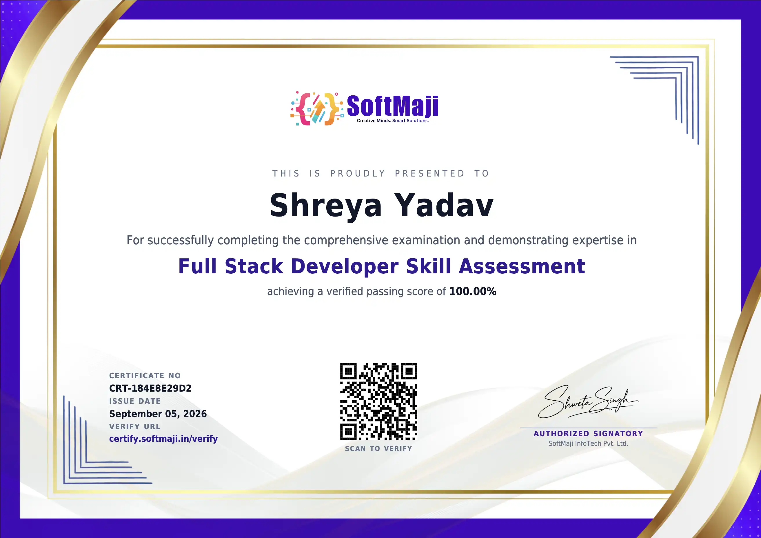 Professional holding certificate